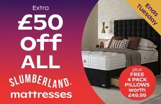Plus £50 off on ALL Slumberland Mattresses Plus 4 x free pillows