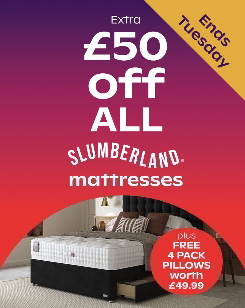 Plus £50 off on ALL Slumberland Mattresses Plus 4 x free pillows worth £49.99
