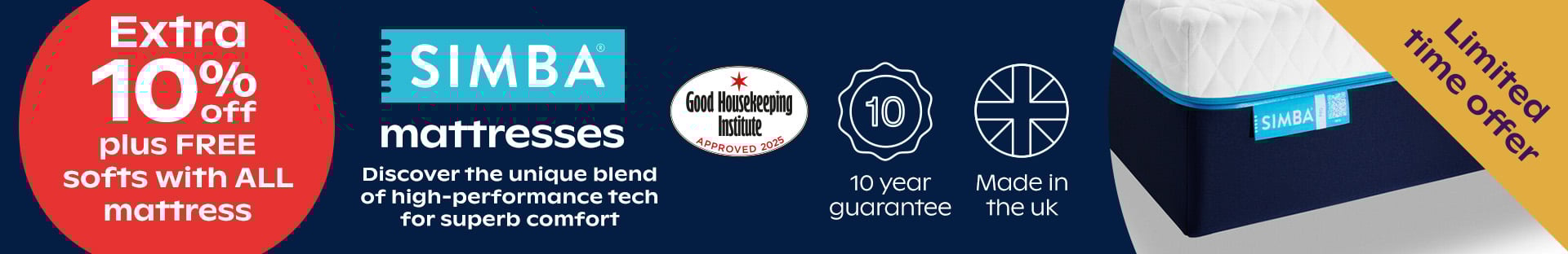 extra 10% off plus FREE softs with ALL mattresses