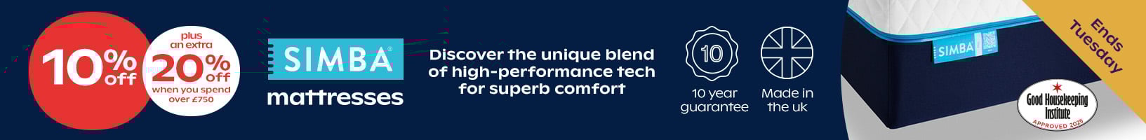 10% Off Simba Mattresses + Extra 20% Off When You Spend Over £750