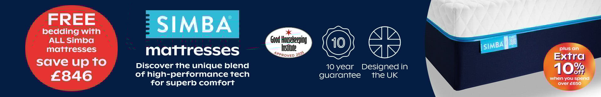 Free Bedding With Simba Mattresses + 10% Off When You Spend Over £650