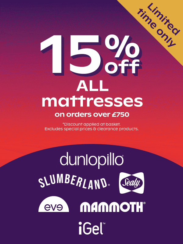 15% Off ALL Mattresses When You Spend Over £750