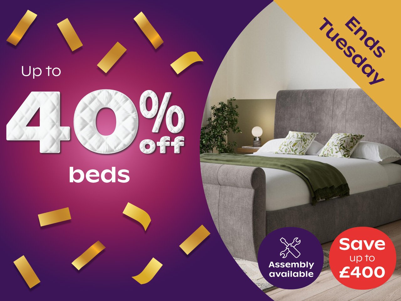 Up to 40% off beds