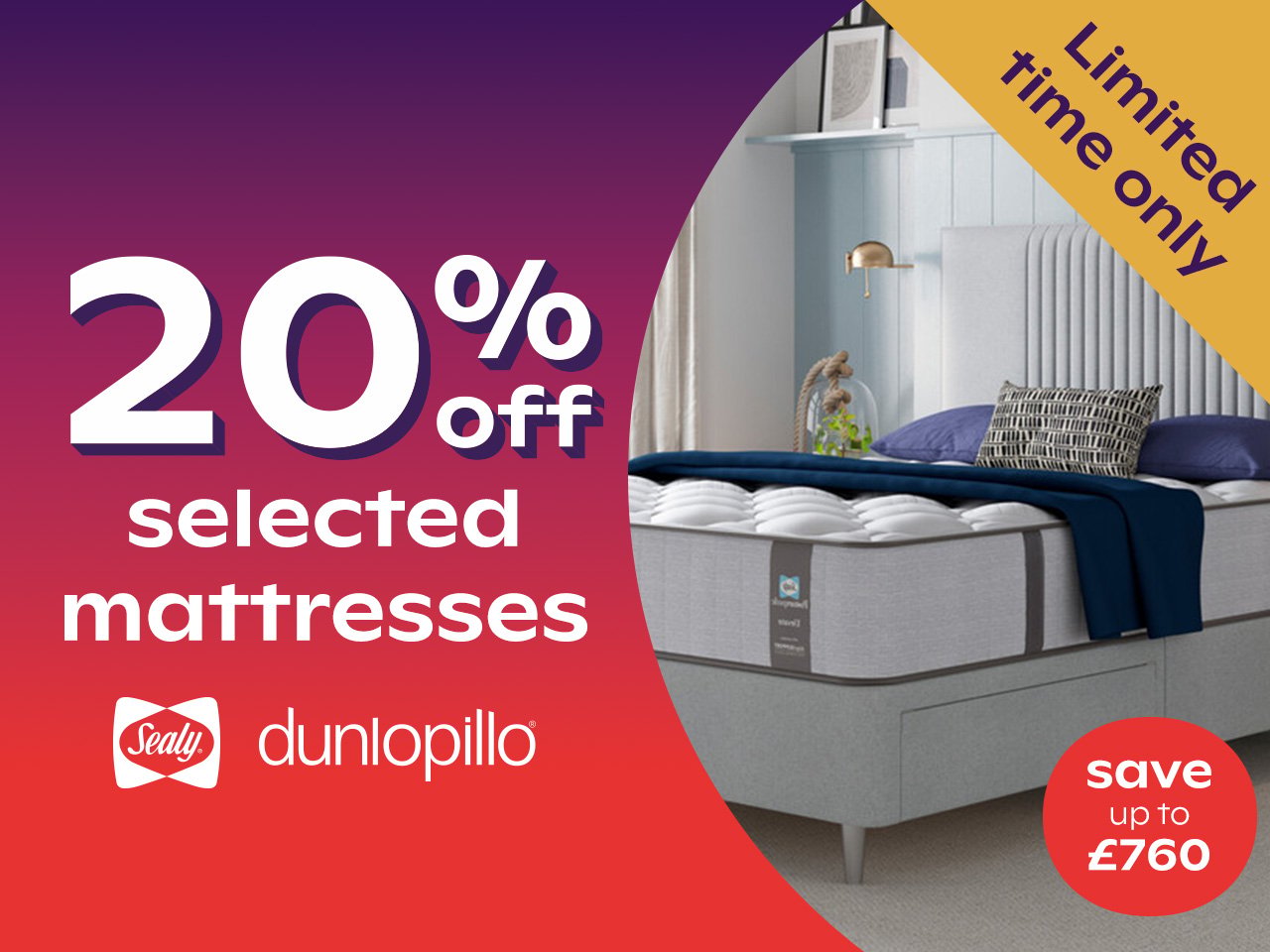 20% off Sealy & Dunlopillow