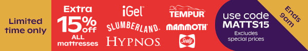 Extra 15% off mattresses