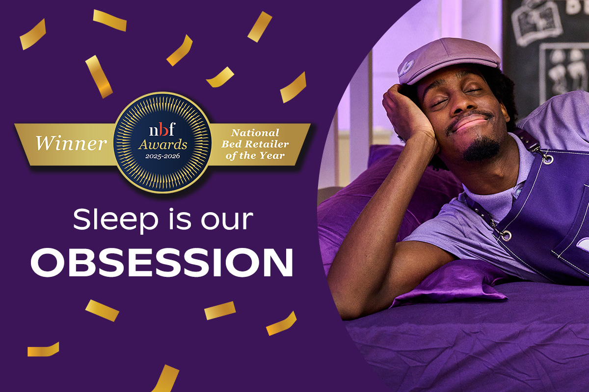 Sleep is our obsession campaign imagery paired with NBF Bed Retailer of the Year Award banner