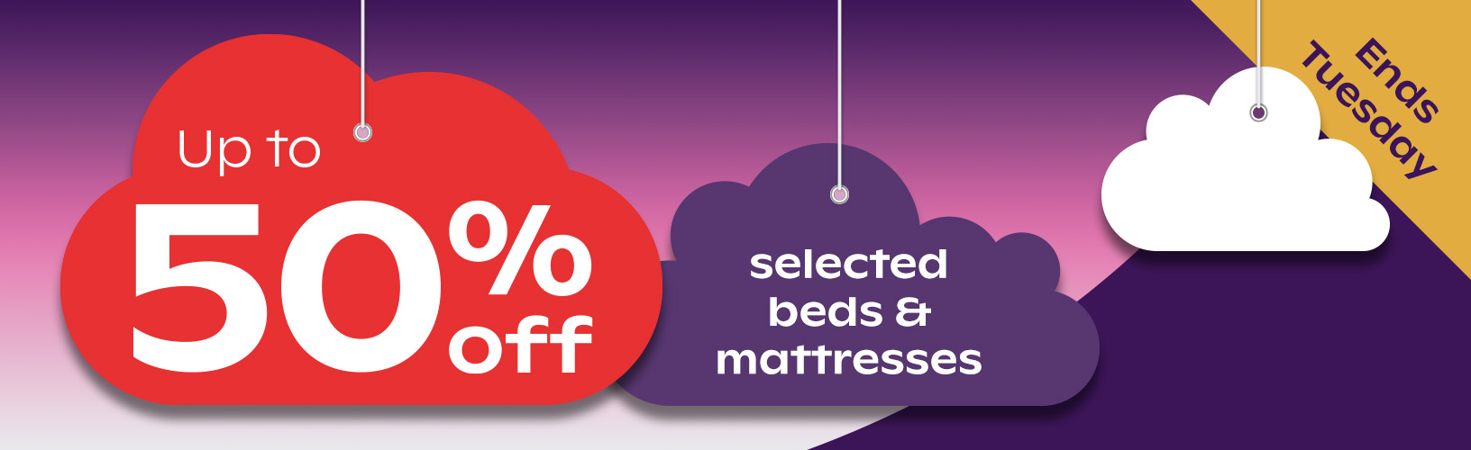 up to 50% off selected beds and mattresses