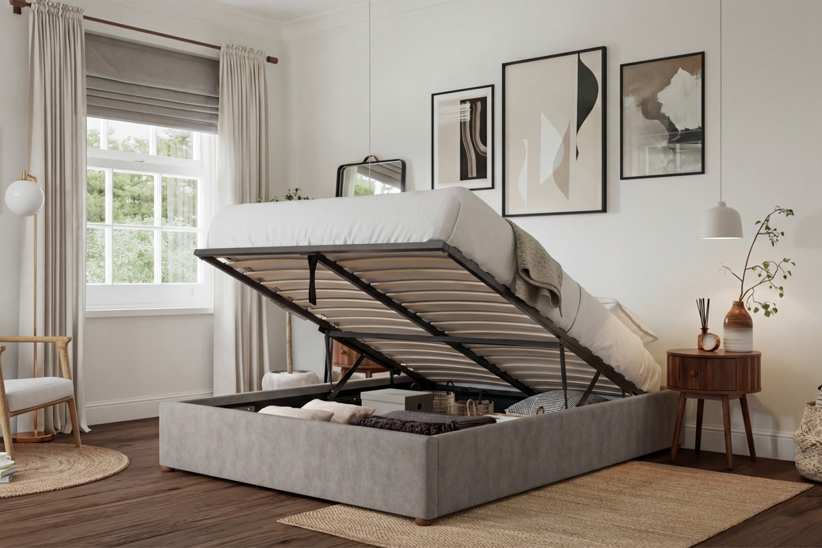 An open ottoman bed with no headboard