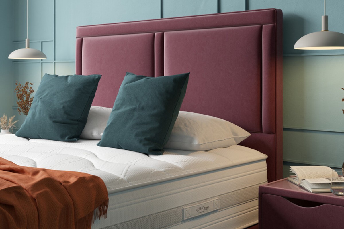 Slumberland Tia Floorstanding Headboard in Tuscan wine upholstery